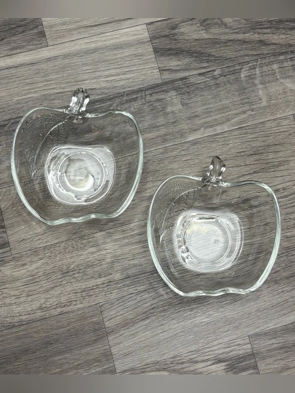 Vintage KIG Indonesia Clear Glass Apple Shaped Dessert Salad Bowls Set of 2